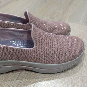 Women's Skechers Go Walk Arch Fit Pink Glitter Slip on Sneakers